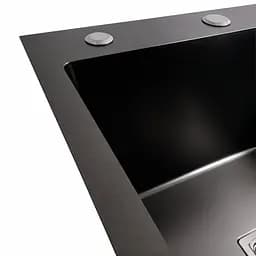 Кухонна мийка Platinum Handmade 78x50В PVD з нержавіючої сталі 3.0 мм квадратний сифон 78x50x22 см чорна - мініатюра 4
