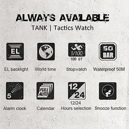 Годинник чоловічий наручний North Edge Tank 5BAR (Чорний) - мініатюра 5