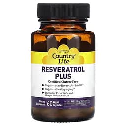 Комплекс з ресвератролом Country Life Resveratrol Plus, 60 вегакапсул для підтримки серця