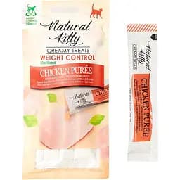Ласощі для котів Natural Kitty крем-снеки для котів куряче пюре контроль ваги для стерилізованих 4 шт 12 г