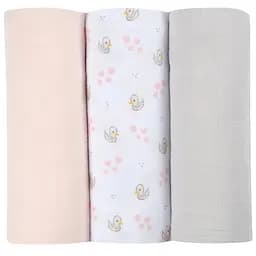 Багаторазова пелюшка Beaba Лебеді, муслін, 70х70 см, рожевий з сірим, 3 шт. (920343)
