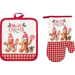 Набор прихваток для кухни Ardesto Christmas Gingerbread 18х20см, 18х30см, 100% полиэстер (верх), 100% хлопок (низ), красный (ART14HG)