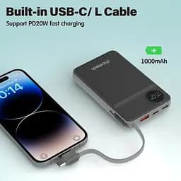 УМБ Choetech Magnetic Wireless 10000mAh 22.5W,PD,QC3.0 USB-A,2xUSB-C AppleWatchcharg,build in type-C - мініатюра 8