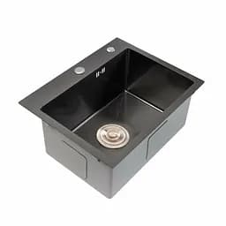 Кухонна мийка 50x45 PVD чорна Platinum Handmade (сифон круглий, 3,0/0,8), Чорний - мініатюра 3