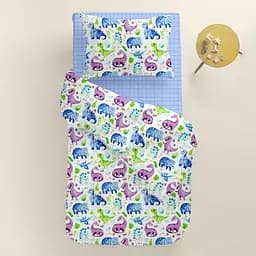 Дитяча постільна білизна в ліжечко DINO CS2, бірюзовий (DinoVioletBlueGreen_CellAshblue110x160_140) - мініатюра 2