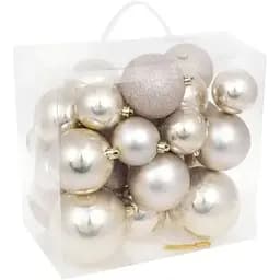 Набір ялинкових куль Перлинні 26 шт 10 см 8 см і 6 см перламутр матові і з глітером