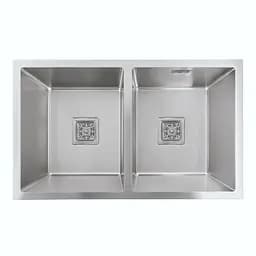 Кухонная мойка на две чаши Platinum Handmade HSB 75x45 нержавейка (квадратный сифон 3.0/1.0 мм, монтаж под столешницу), Нержавеющая сталь