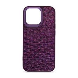 Кожаный чехол для Apple iPhone 15 Pro Max, Harder Virgin Mermaid, фиолетовый, термополіуретан ТПУ + экокожа с морской чешуйчатой текстурой, панель, защита корпуса, противоударный, микрофибра, рамка вокру камеры, защита всего корпуса, (ARM76822)