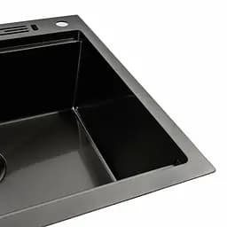 Кухонна мийка Platinum Handmade PVD 60x50 чорна з підставкою для ножів + сифон, дозатор та кошик, Нержавіюча сталь - мініатюра 6