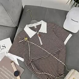 Футболка трикотажна жіноча в смужку 20386 S-L коричнева