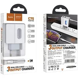 Зарядний пристрій Hoco 2USB C75 2.4A White + USB Cable Type-C - мініатюра 2