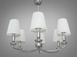 Экстравагантная, современная люстра с тканевыми абажурами на шесть рожков,