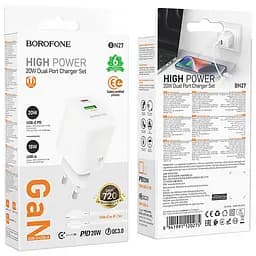 МЗП Borofone BN27 Fuente PD20W+QC3.0 (1USB-A/1C) + кабель Type-C to Lightning White - мініатюра 6