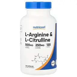 L-аргінін та L-цитрулін Nutricost L-Arginine & L-Citrulline 120 капсул
