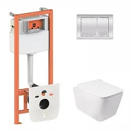 Набор: Qtap инсталляция 3 в 1 Nest QT0133M425 с панелью смыва квадратной QT0111M06028CRM + унитаз с сиденьем Crow QT05335170W