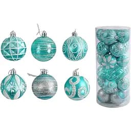 Набір новорічних прикрас 24 іграшки на ялинку з малюнками, блакитного кольору (160826)