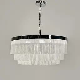 Подвесная 3-х ярусная люстра в хромированном корпусе в 3-х размерах Ст. MJ 195 Silver+WT | Line F