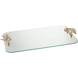 Піднос J-line скляний прозорий прямокутний із золотими листочками Бельгія (47749)