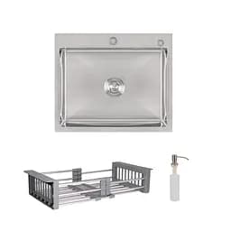 Кухонная мойка Lidz Handmade H6050 интегрированная Brushed в комплекте с дозатором и корзиной, Нержавеющая сталь