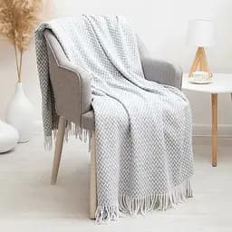 Плед бавовняний Vladi Валенсія Антоніо 140х200 білий-світло-сірий (102711)