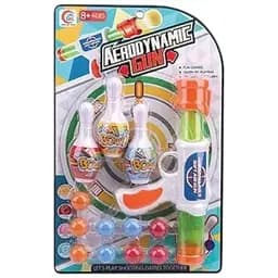 Игрушечный автомат с насосным механизмом, мячиками и кеглями для увлекательных игр на точность!