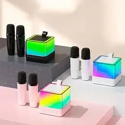Портативна Bluetooth колонка K18 з LED-підсвічуванням 2 мікрофони білий - мініатюра 3