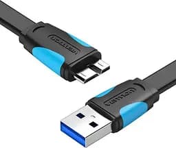 Кабель Vention USB 3.0 - Micro-B для HDD плоский 5 Гбіт/с 1 м Чорний (VAS-A12-B100)