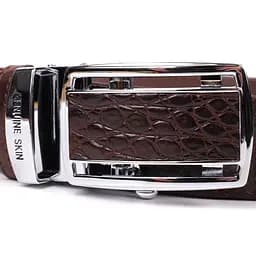 Ремінь-автомат з натуральної шкіри крокодила (каймана) коричневий CROCODILE LEATHER 18235 120 см - мініатюра 7