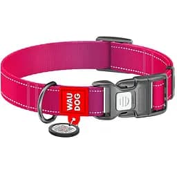 Нашийник для собак нейлоновий Waudog Nylon Mono з QR паспортом світловідбивний XL рожевий