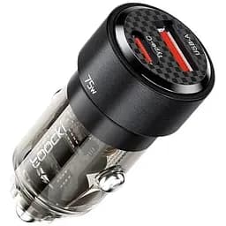 Зарядний пристрій автомобільний в прикурювач Toocki 75W (1 Type-C 45w + 1 USB 30w) Black Transparent
