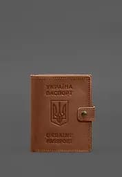 Шкіряна обкладинка-портмоне на паспорт з гербом України 25.1 Світло-коричнева - мініатюра 2