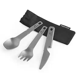Туристичний набір (ложка, вилка, ніж) Naturehike CNH22CJ017 з титану з мішечком (Сірий)