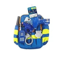 Полицейский набор 12 P 3 на батарейках, звук, рация, сирена, наручники, пистолет, значок, жилет, рюкзак, в сетке (6976239406613)