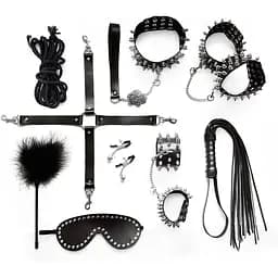 Набір Art of Sex - Spikes BDSM Set LeaTher, 10 предметів, натуральна шкіра, Чорний