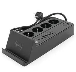 Сетевой фильтр-удлинитель Voltronic G-12, 4 Socket+4 USB 3,2А+2 Type-C +беспроводная зарядка, 2м, Black - мініатюра 1