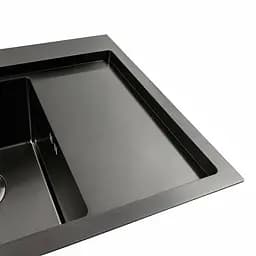 Кухонна мийка чорна PVD 58x48 L Platinum Handmade (два отвори, круглий сифон 3,0/0,8), Чорний - мініатюра 3