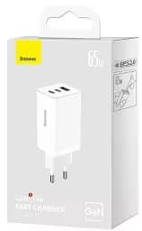 Мережевий зарядний пристрій Baseus GaN5 Pro Fast Charger 2Type-C+USB 65W + Cable Type-C to Type-C CCGP120202 White - мініатюра 6