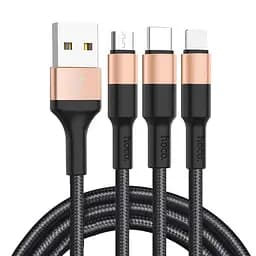 Кабель Hoco X26 Pisces Cable USB to microUSB / Lightning / TypeC 2A 1m Black - Red