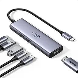 Концентратор Ugreen USB-C to HDMI + 2xUSB 3.2 + 2xUSB-C 3.2 + PD CM511 gray (35999) - мініатюра 2