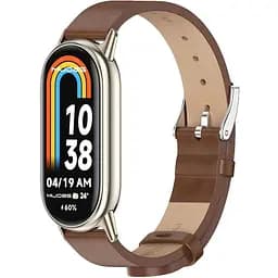 Шкіряний ремінець MiJobs для фітнес-браслета Xiaomi Mi Band 3 и 4 Type B коричневий, тримач - золотистий