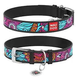 Нашийник для собак шкіряний Waudog Design з QR-паспортом "Літо" S Ш 15 мм Д 26-35 см чорний