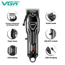 Машинка для стрижки акумуляторна VGR V-051 2500 mAh LED дисплей (4 насадки) - мініатюра 2