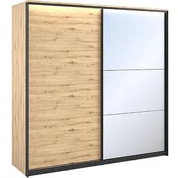 Шкаф-купе Lenart Квант с зеркалом дуб артизан/черный с подсветкой 221x68x220 см