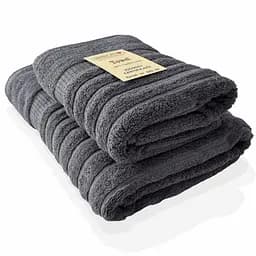 Набір 2 жакардові рушники Lovely Svi для ванної, на подарунок, 70 х 140 см и 50 × 90 см Oxford Stripe сірий (341124)