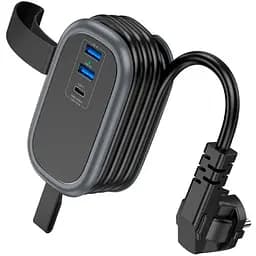 Мережевий фільтр HOCO NS6 на 1 розетку + 2 USB + USB-C, 30W, кабель 1.1 м, 220В, Black, Box - мініатюра 2