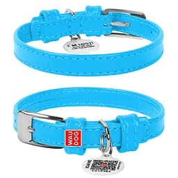 Ошейник для собак кожаный Waudog Glamour с QR-паспортом без украшений XS Ш 12 мм Д 21-29 см голубой