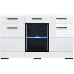 Комод в гостиную с подсветкой Gerbor Вушер KOM 1W2D2S Нимфея альба/Белый глянец (GRB-1121)
