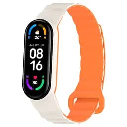 Ремешок Dual-color Magnetic для Xiaomi Mi Band 9/8/10 White/Orange