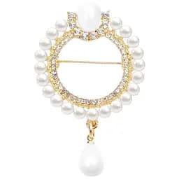 Витончена брошка з перлинами та камінцями для особливого образу декоративна жіноча прикраса на одяг Золотистий з білим