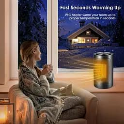 Електричний обігрівач Fane Brivennor, 750/1500 Вт, для приміщень, швидкий, 70°, коливальний, портативний, 3-кратний, захисний, кер - мініатюра 2